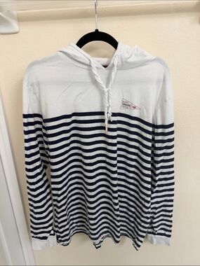 Disney Cruise Line Striped Navy and White Hooded Long-Sleeve Shirt
